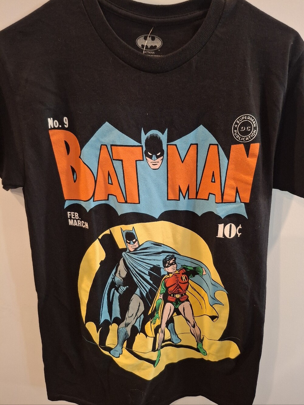Batman Short Sleeve Tee - Black with Orange, Blue & Yellow Graphic